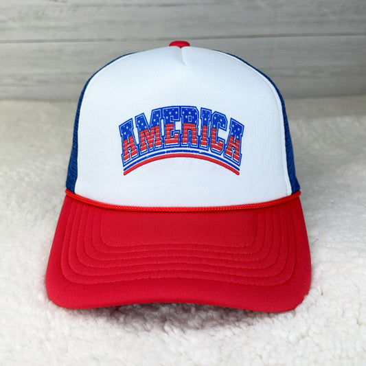 AMERICA RED + WHITE + BLUE HAT