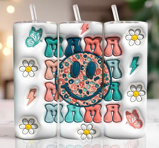 MAMA WITH SMILEY FACE 3D EFFECT TUMBLER