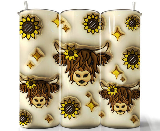 COW AND SUNFLOWERS 3D EFFECT TUMBLER