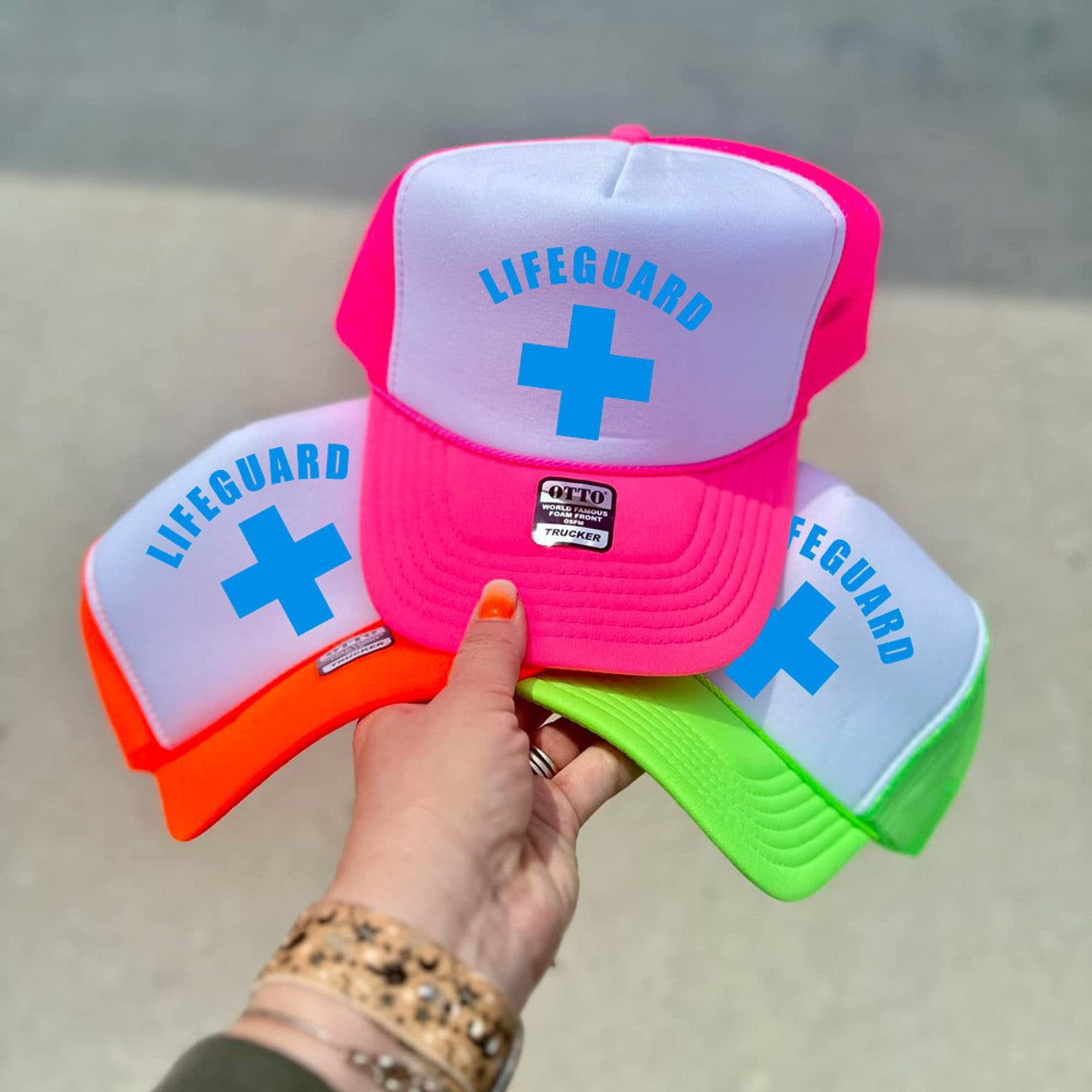 LIFE GUARD ARCHED CROSS NEON HAT