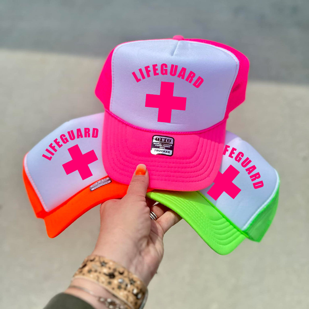 LIFE GUARD ARCHED CROSS NEON HAT