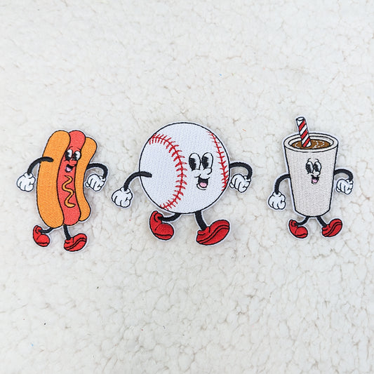 BASEBALL RETRO SNACKS EMBROIDERED PATCH 3 PACK