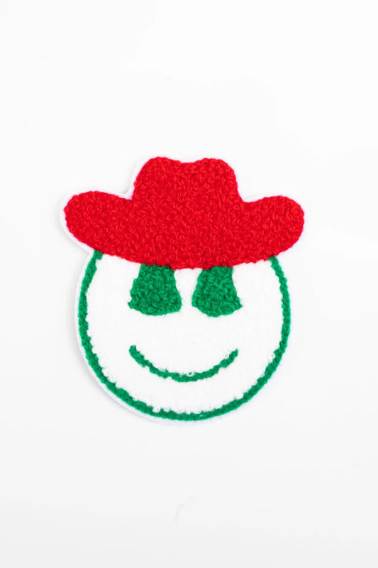RED GREEN COWBOY SMILEY EMBROIDERED PATCH