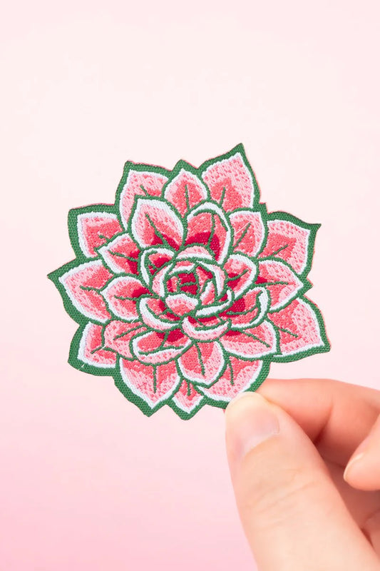 CORAL GREEN BLOOM EMBROIDERED PATCH