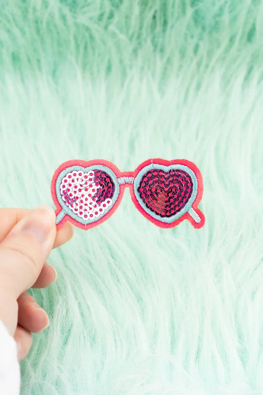 PINK HEART SUNGLASSES SEQUIN PATCH
