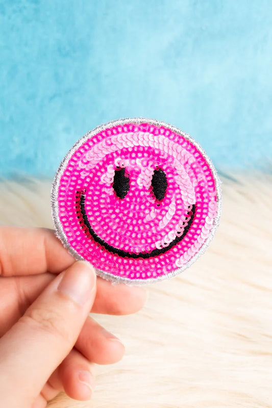 PINK SMILEY FACE SEQUIN PATCH