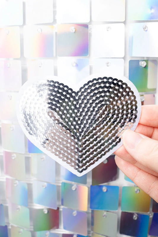 SILVER SEQUIN HEART PATCH